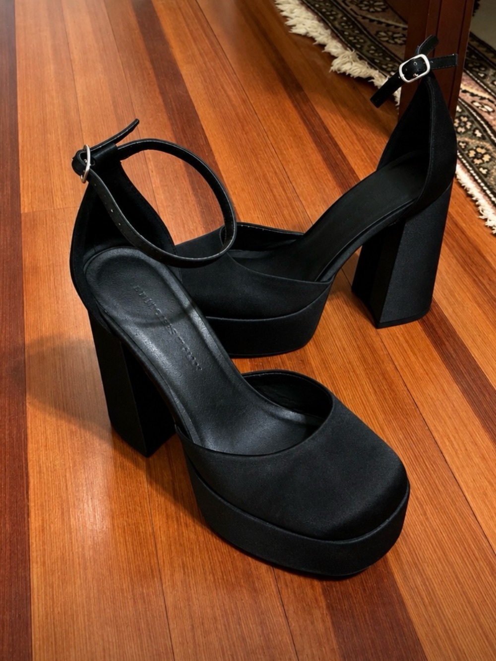 Princess Polly Black Platform Ankle-Strap Block Heels